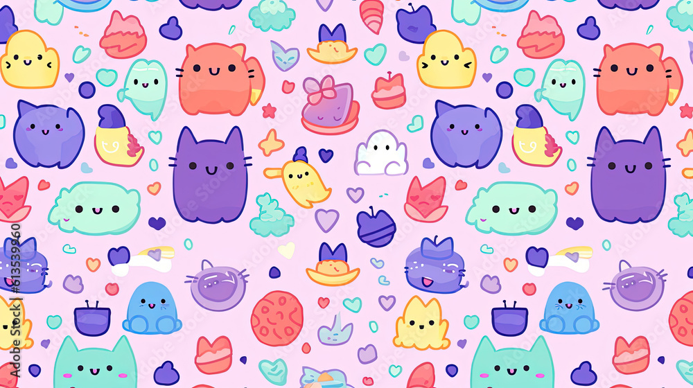 Pastel colors and whimsical kawaii patterns Pastel colors and whimsical kawaii patterns