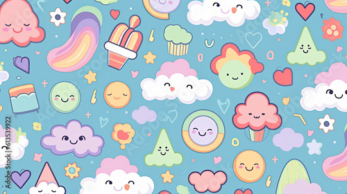 Pastel colors and whimsical kawaii patterns
