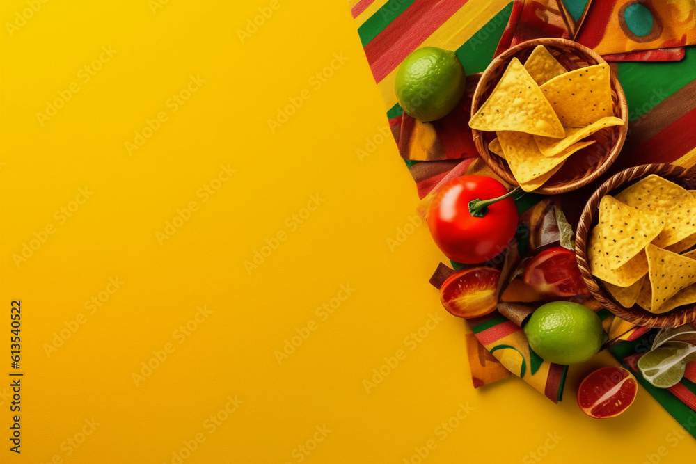 Cinco de Mayo Mexican holiday table arrangement for party. AI generative