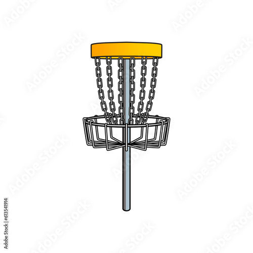disc golf course flat design line art vector illustration