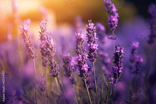 Bursting with Color and Aroma: Lavandula Blooms in a Summer Meadow. Generative AI