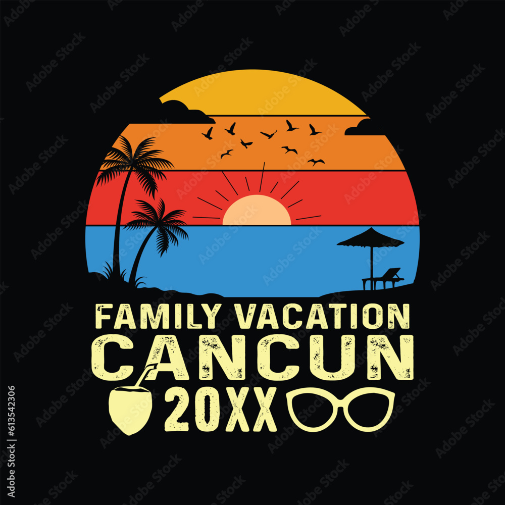 
Cancun Beach Retro t-shirt, Mexico Beach vintage Retro sunset T-shirt Design, Family beach vacation, holiday summer vacation shirt, 1970s colorful retro shirt, summertime Memories Together shirt

