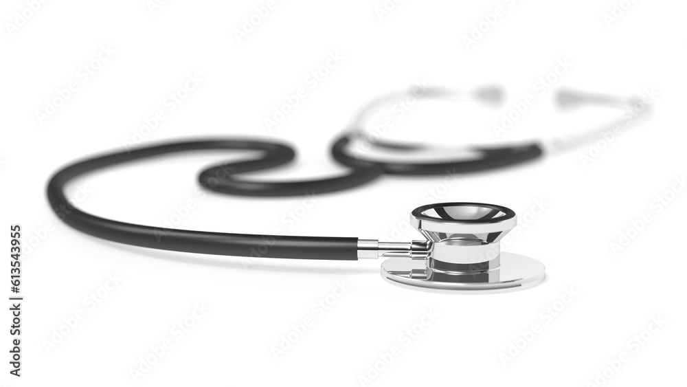 Stethoscope isolated on white background. Medical device. 3d illustration. Stethoscope isolated on white background. Medical device. 3d illustration.