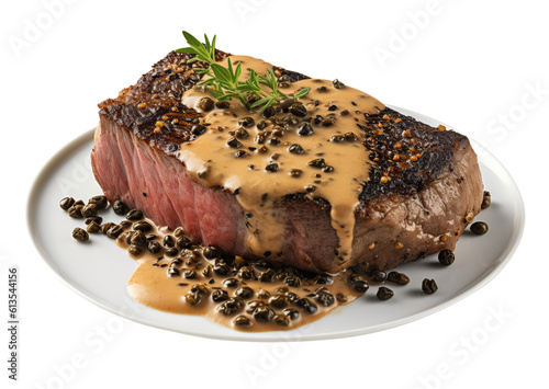 Steak au poivre on transparent background. Generative AI.