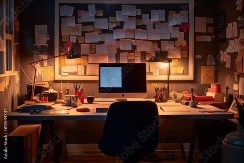 Organized desk with a motivational quote, a to-do list, and a well-structured workspace, representing efficiency and productivity in the office. Generative AI