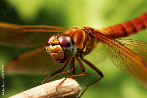 A macro photograph capturing the mesmerizing eyes of a dragonfly, revealing the intricate facets and stunning colors