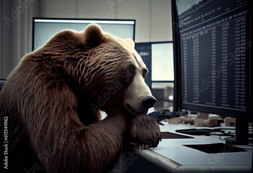Wall Street Bear Watching Stock Market Graph Chart Panic Praying Crash Crisis Money Loss Wallstreet trading loss volatile funds short sell