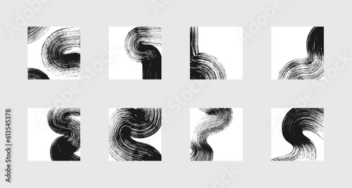 Set of abstract backgrounds. Black ink marks, brush strokes, patterns.