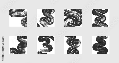 Set of abstract backgrounds. Black ink marks, brush strokes, patterns.