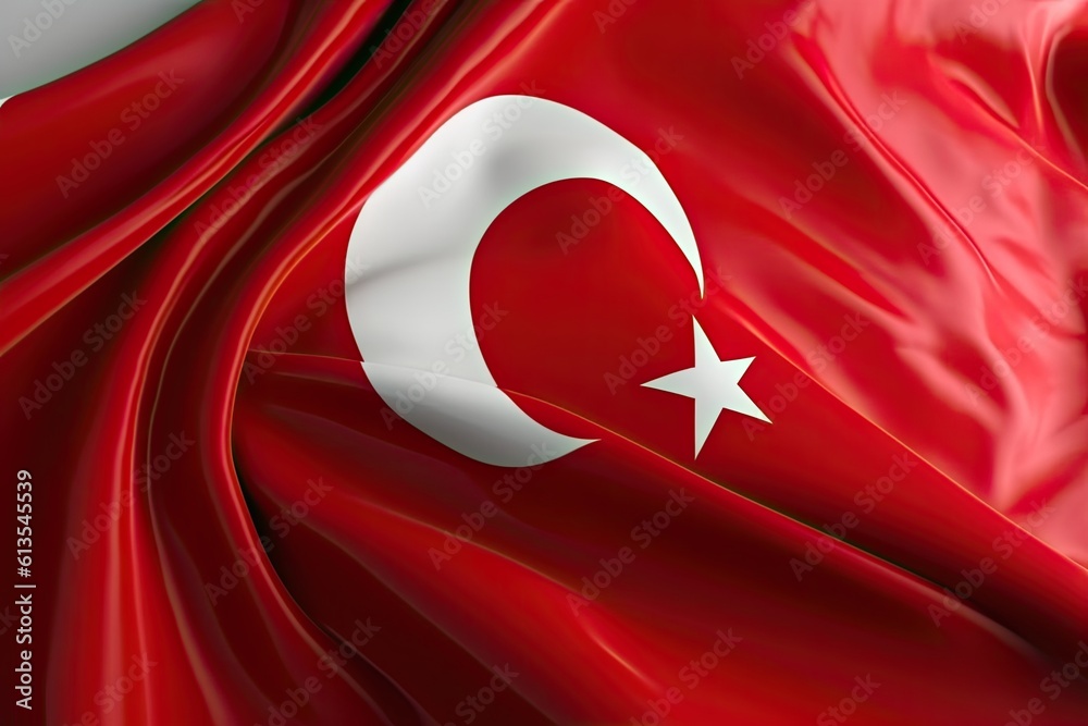 Patriotic Symbol of Turkish Nation: Waving Flag of Turkey 3D Rendering Illustration: Generative AI - obrazy, fototapety, plakaty 