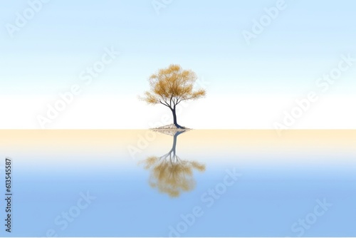 Abstract illustration minimalist landscape, alone tree in clear nature landscapeAbstract illustration minimalist landscape, Alone tree in clear nature landscape, Generative AI illustration © AITTHIPHONG