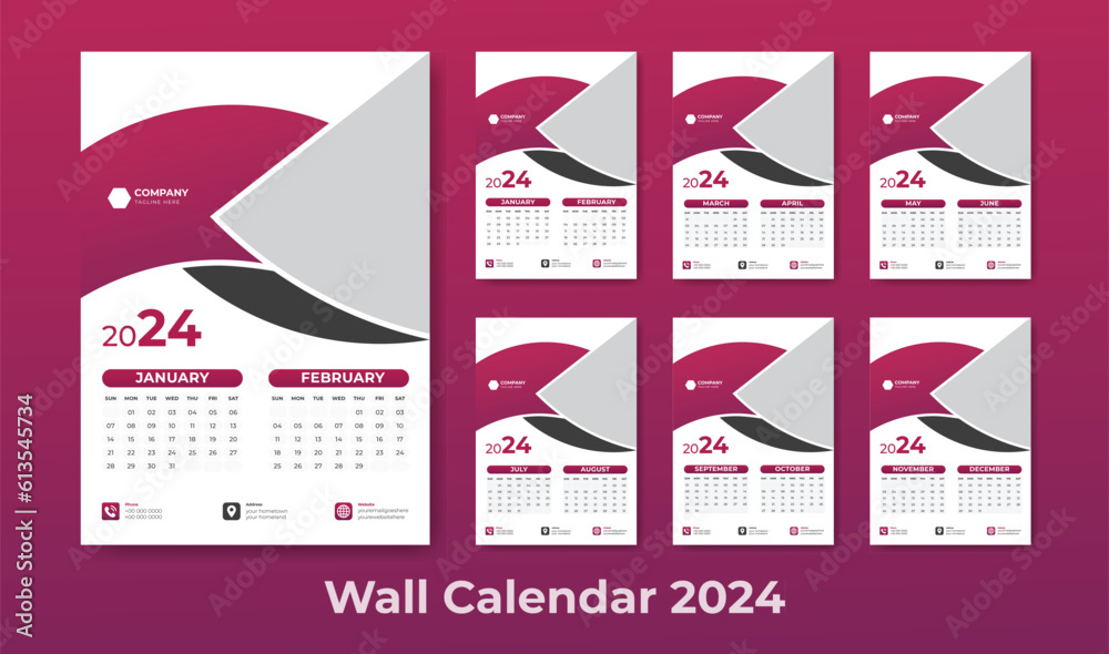 2024 calendar with simple design. vector of calendar corporate Wall