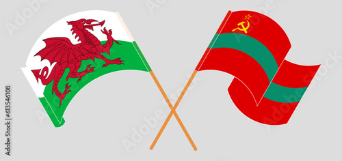 Crossed and waving flags of Wales and Transnistria