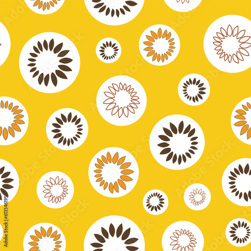 Minimalist dotted seamless pattern with Sunflower petals on yellow background