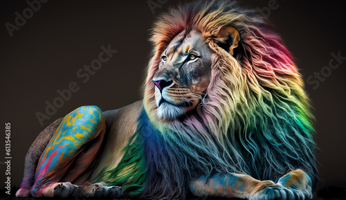  Lion with rainbow colors  Concept of lgbt and homosexual love