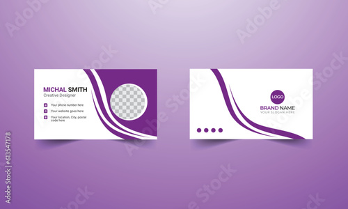 Modern and straightforward purple color business card design with new decoration.
