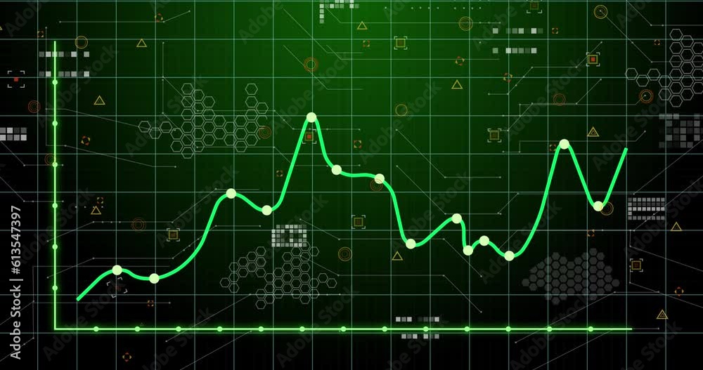 Animation of statistical data processing over grid network against green background