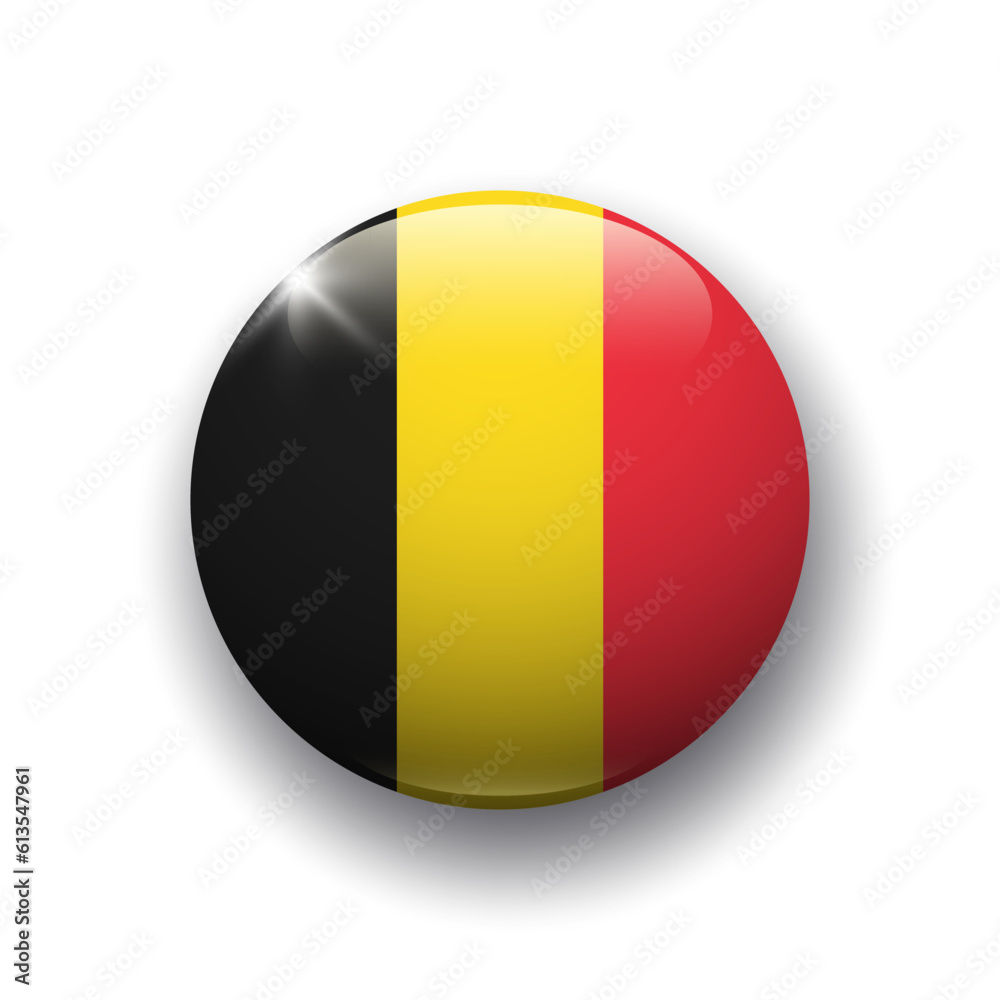 Fototapeta premium Realistic glossy button with flag of Belgium. 3d vector element with shadow underneath. Best for mobile apps, UI and web design.