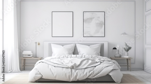 Scandinavian interior of bedroom concept design. Generative Ai