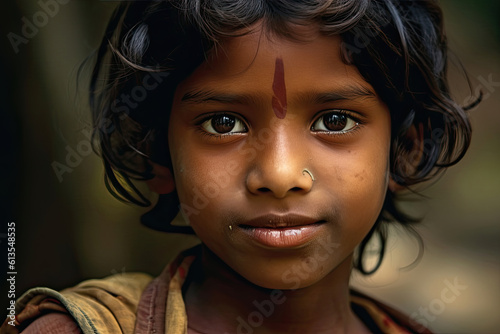 Portrait of Indian poor kid is smiling