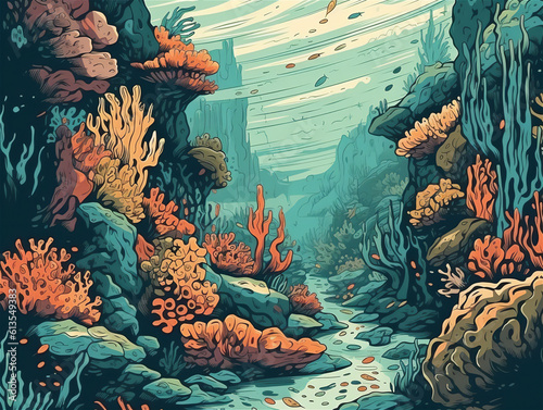 Illustration of a clean and waste-free underwater marine environment of the Mediterranean Sea, July 8th International Day of the Mediterranean Sea