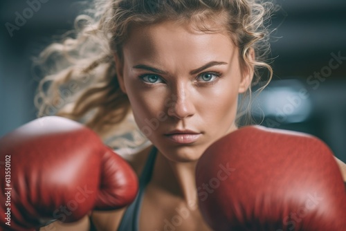 The focus and precision of a female athlete as she practices boxing techniques at the gym. Generative AI © Mustafa