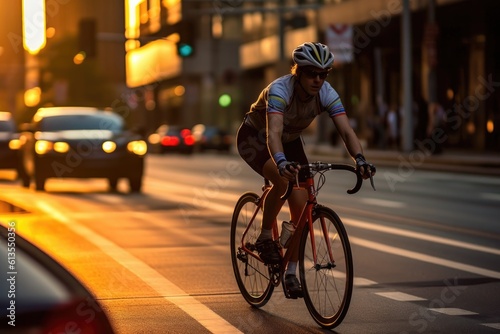 A dynamic shot of a cyclist riding through a dedicated bike lane. Generative AI © Mustafa
