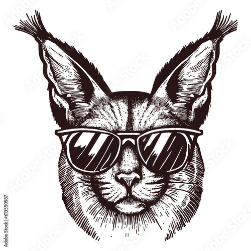 Caracal wearing sunglasses, wild cat sketch 
