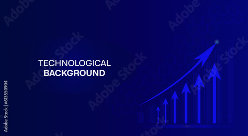 Futuristic blue, technology background with arrow, diagram. Big data and business growth currency stock and investment economy. Vector illustration