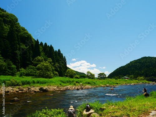 July 30, 2022 Nagataki, Gujo City, Gifu Prefecture, Japan, view from the Nagara River