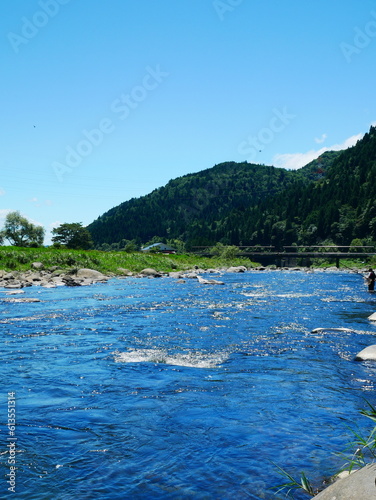 July 30, 2022 Nagataki, Gujo City, Gifu Prefecture, Japan, view from the Nagara River