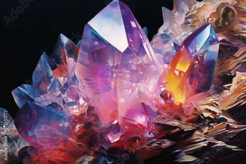 Hyper realism, crystals luminescence, holographic background Generative AI
