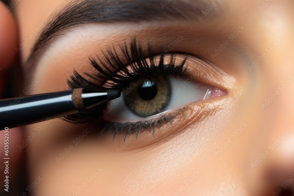 Naklejka premium Close - up shot of a makeup artist applying a bold and dramatic winged eyeliner. Generative AI