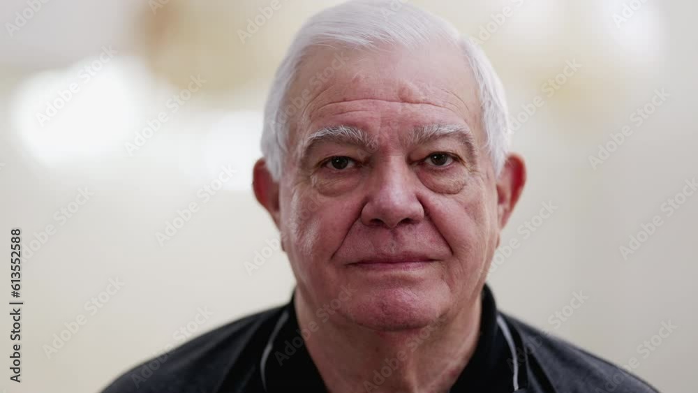 Close-Up of Elderly Caucasian Man with Gray Hair Looking at Camera, Neutral Expression Close-Up of Elderly Caucasian Man with Gray Hair Looking at Camera, Neutral Expression