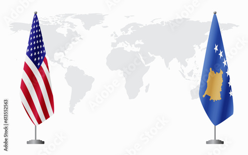 United States and Kosovo flags for official meeting