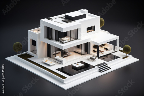 3D Miniature modern Luxury House on Black background © Fernandha theori