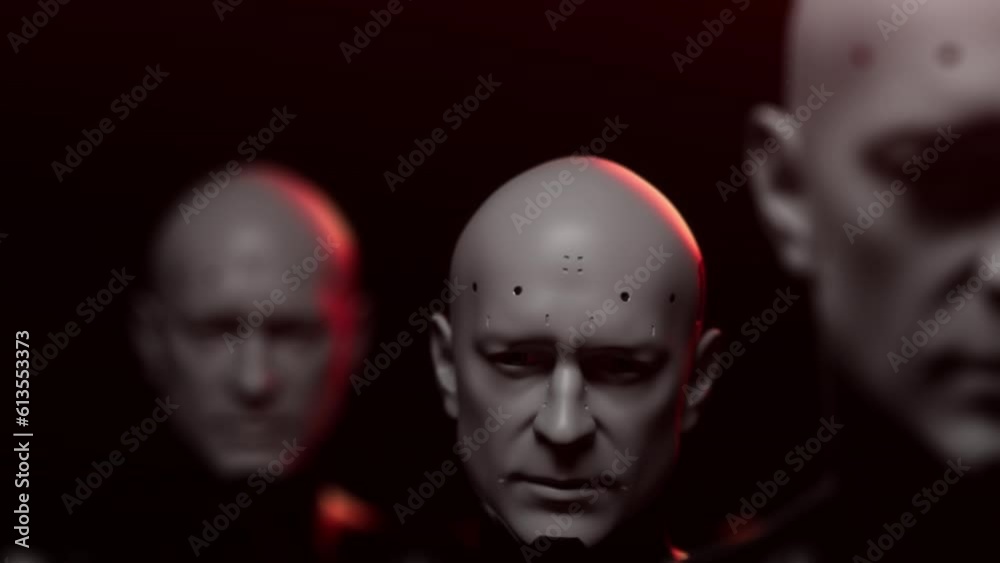 Portraits of Soldiers of the future. a group of bionic people with a confident gait move in space Portraits of Soldiers of the future. a group of bionic people with a confident gait move in space