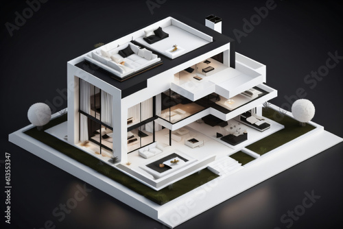 3D Miniature modern Luxury House on Black background