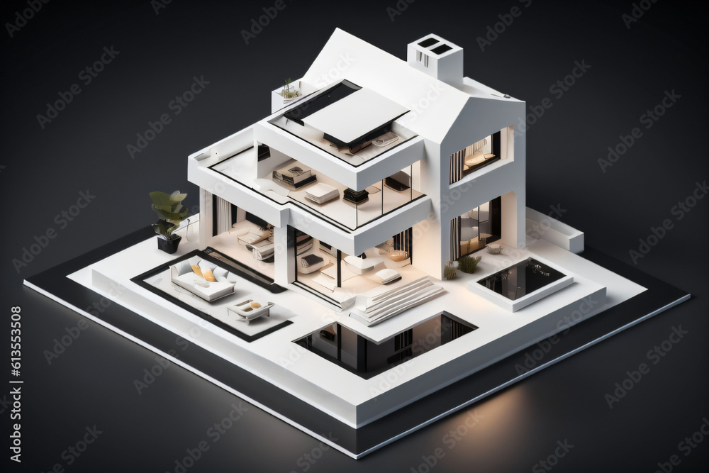 3D Miniature modern Luxury House on Black background 3D Miniature modern Luxury House on Black background