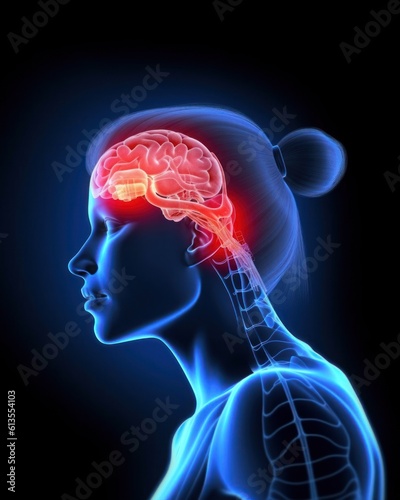 Humanoid Head Scan Illuminated Thoughts Brain Activity AI-Generated
