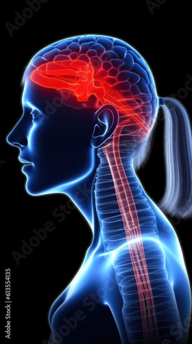 Humanoid Head Scan Illuminated Thoughts Brain Activity AI-Generated