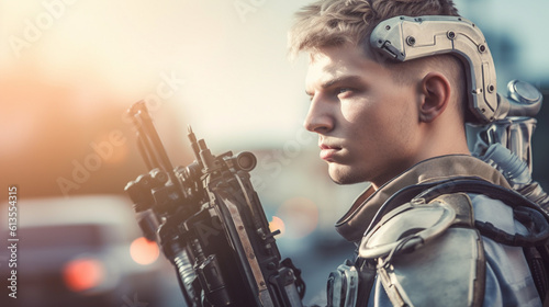 an armed man, AI combat sui...
