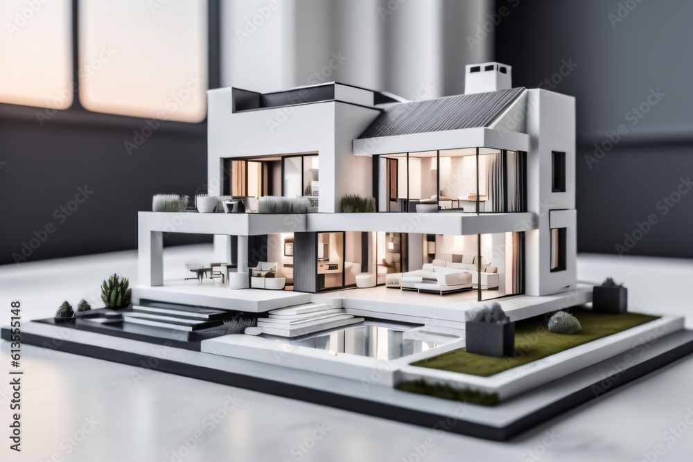 Photo generative Ai of 3D miniature luxury house 