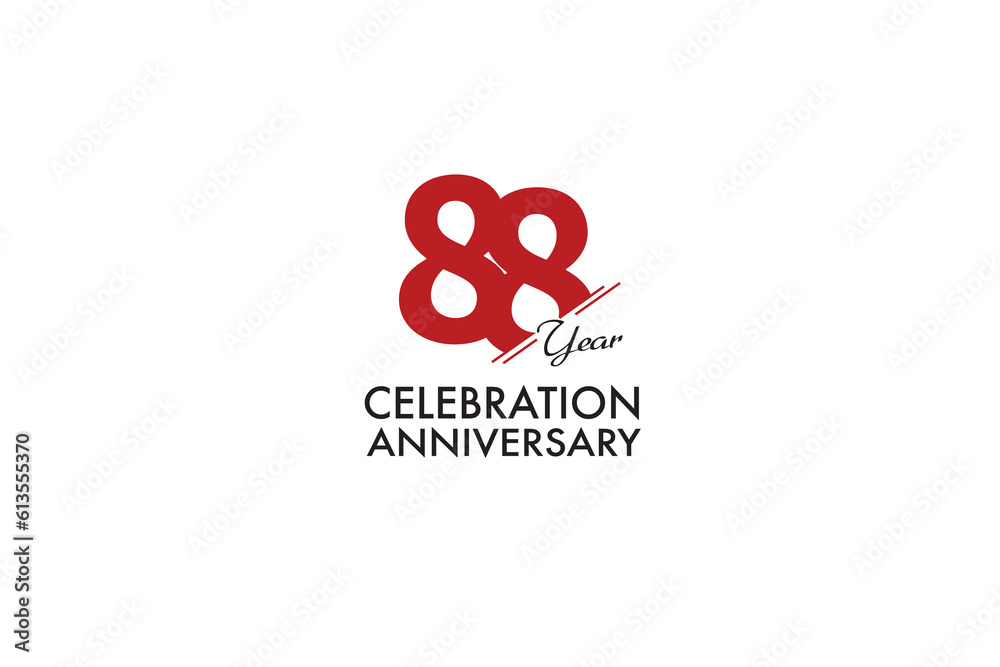 88th, 88 years, 88 year anniversary with red color isolated on white ...