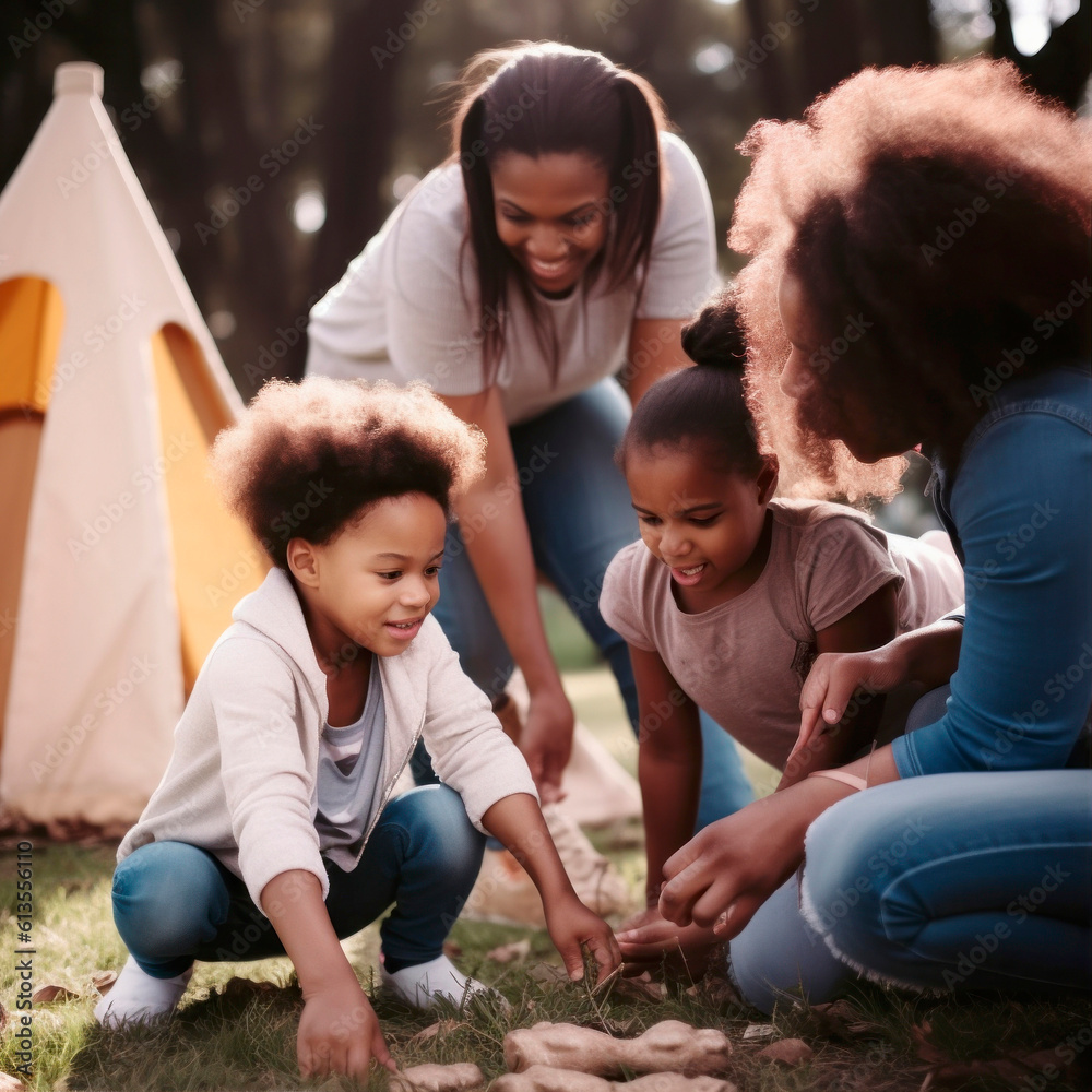 black family playing with kids in the park generative ai black family playing with kids in the park generative ai