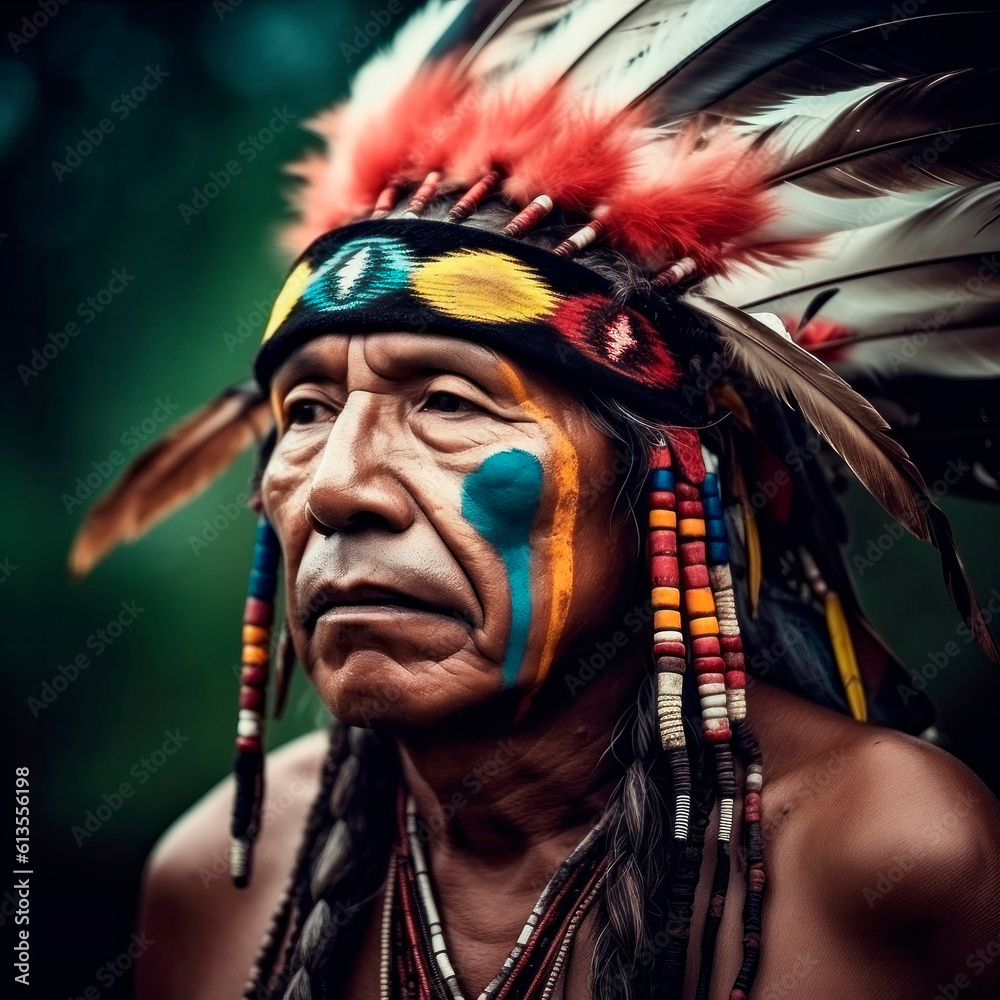portrait of a colorfull native american, generative ai