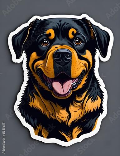 Adorable Rottweiler Cartoon Sticker Cute and Playful Canine on a White Background © Upnah