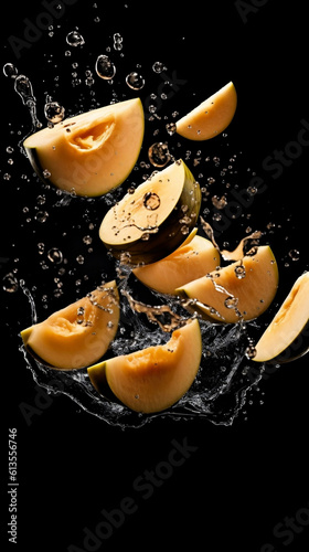 Melon slices on a splash of water - Generative AI