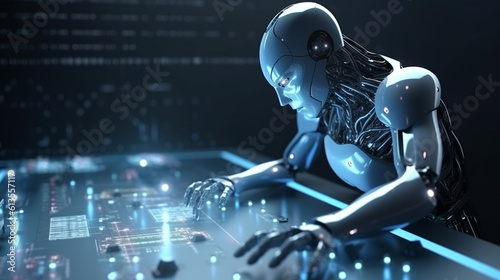 Man using tools AI. technology smart robot science and artificial intelligence technology, and innovation futuristic and global connection for providing access to information, generative ai, ai