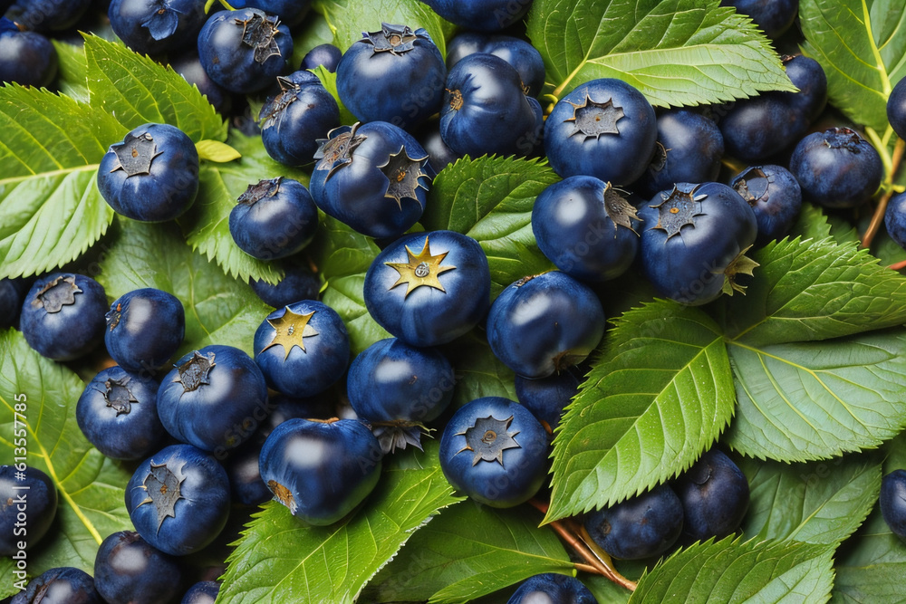 Photo Generative Ai of A Bunch of Blueberry and Leaves Photo Generative Ai of A Bunch of Blueberry and Leaves